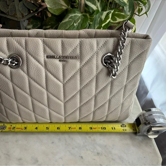 Karl Lagerfeld Chevron Quilted Shoulder Bag - Cream/Gray - Picture 5 of 8